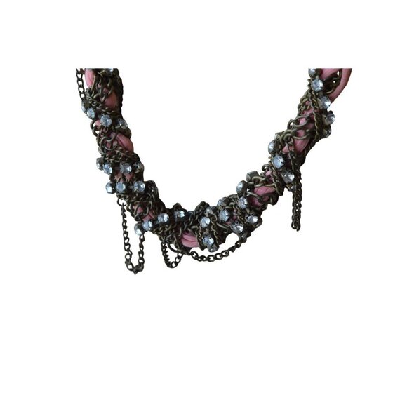 Vintage Statement Necklace With Pink Beads & Rhinestones Chain Design For Women - Picture 3 of 7